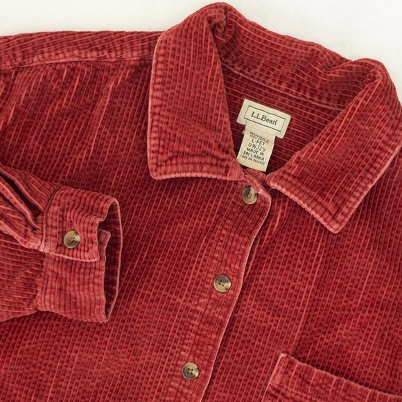 L.L. Bean Tops - LL Bean Corduroy Button Down Shirt Womens Petite Large Red Long Sleeve Wide Wale